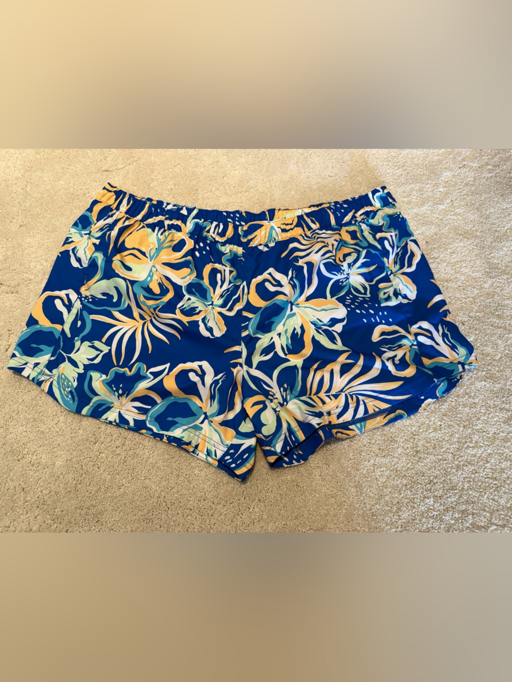 Floral Print Blue Women's Elastic-Waist Shorts